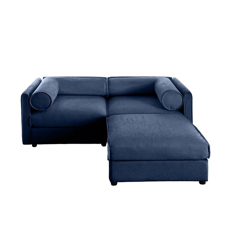 75.5" 2-Seater Chenille Sofa with Ottoman Storage, Cylindrical Backrest and Modular Design