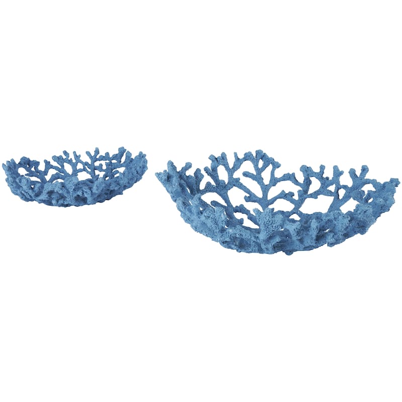 Resin Coral Textured Decorative Bowl - Set of 2 Blue or White - Roche River Decor