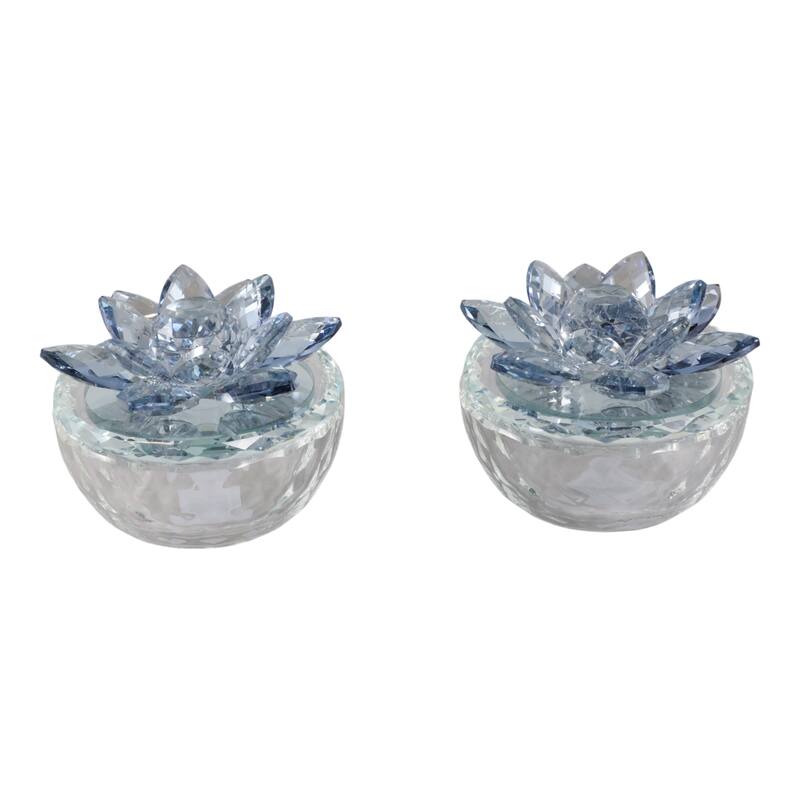 Glass Decorative Boxes Lotus Lids Textured Modern Style (Set of 2)