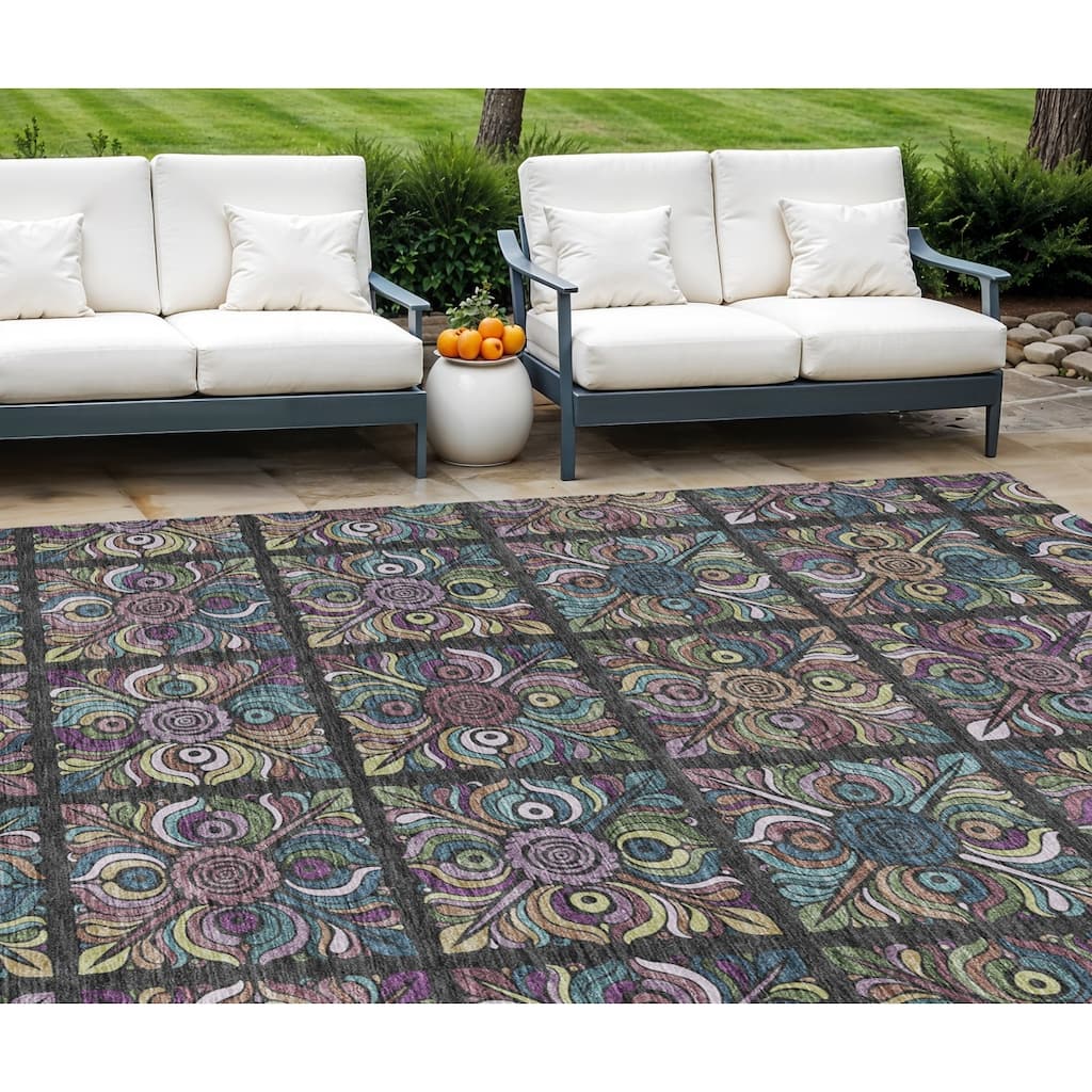 HomeRoots Medallion Transitional Rectangle Outdoor Rug