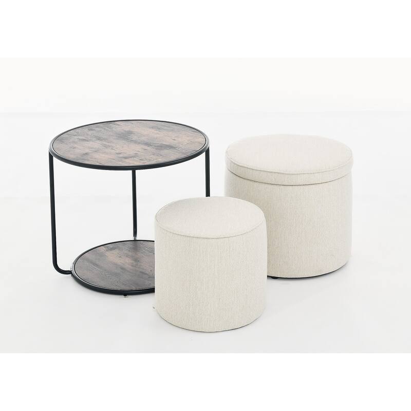 Ottoman, multifunctional combination set table Ottoman, combination of Ottoman and table, with drum stool, with storage space