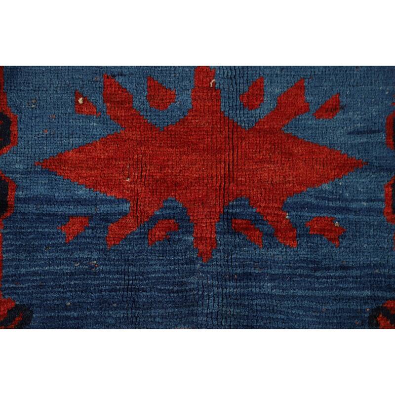 Orange & Blue Kazak Vegetable Dye Vintage Rug Hand-Knotted Wool Carpet - 5'4" x 8'1"