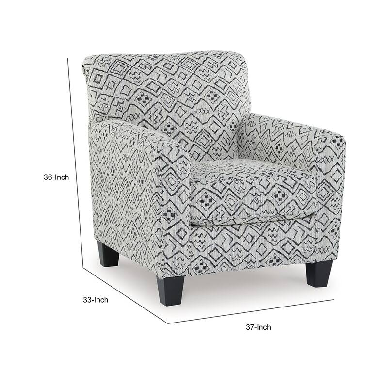 Heena Accent Chair, Cream, Black Polyester, Geometric Design, Black Wood
