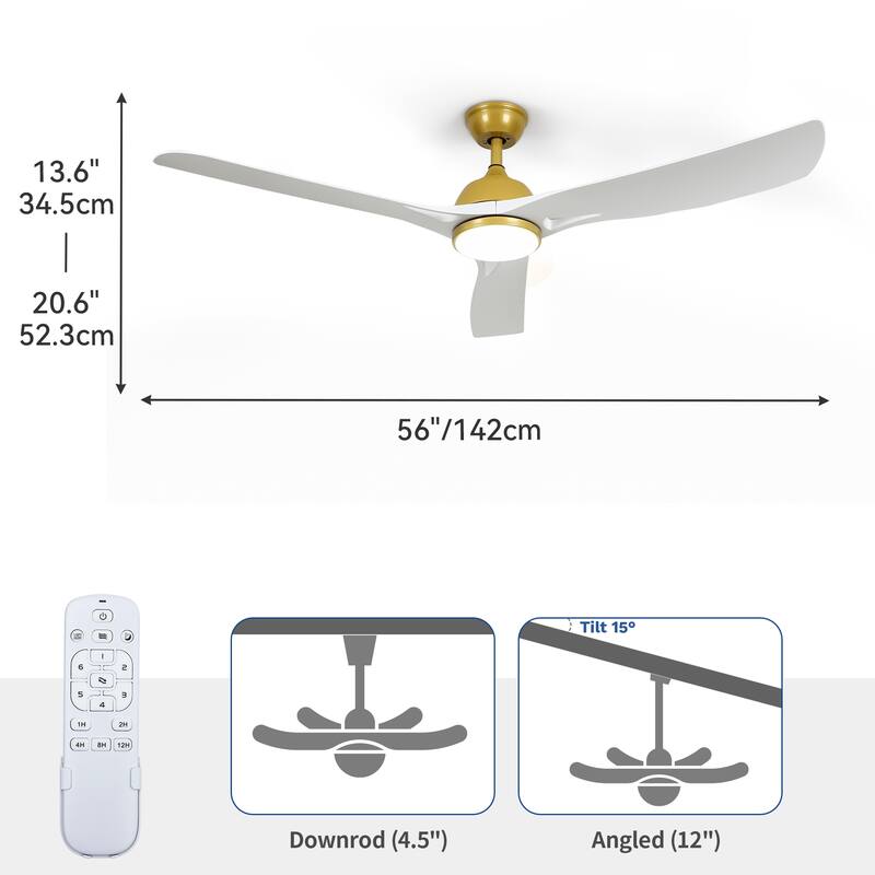 Moasis 56"ack Gold Ceiling Fan 3-Blade Modern Smart Reversible Ceiling Fan