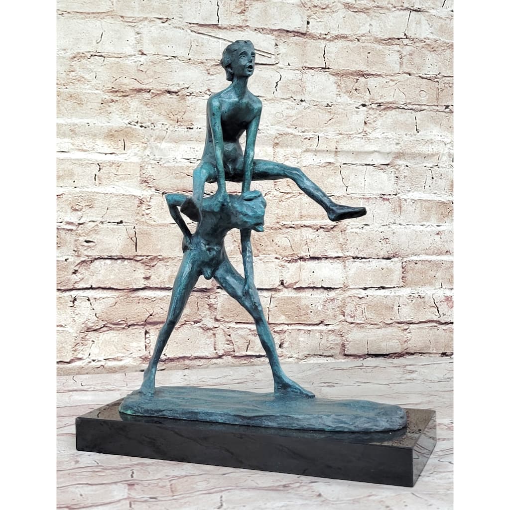 Collectible Decorator Real Bronze Sculpture Of Children Playing Jumping Leapfrog