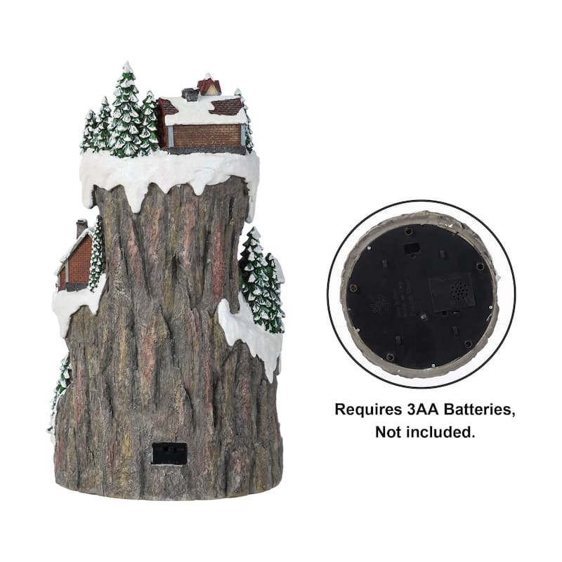 Glitzhome 15.50"H Lighted Christmas Skiing Moutain Resin Village with Movement and Music