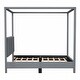 preview thumbnail 29 of 39, Canvas-upholstered Canopy Bed - Platform Wingback Bed Frame with USB, Type-C Ports Headboard, 4 Canopy Columns, 2 Sides Pocket