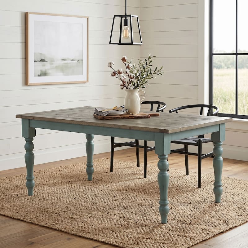 Roundhill Furniture Prato Blue and Brown Two-Tone Finish Wood Dining Table