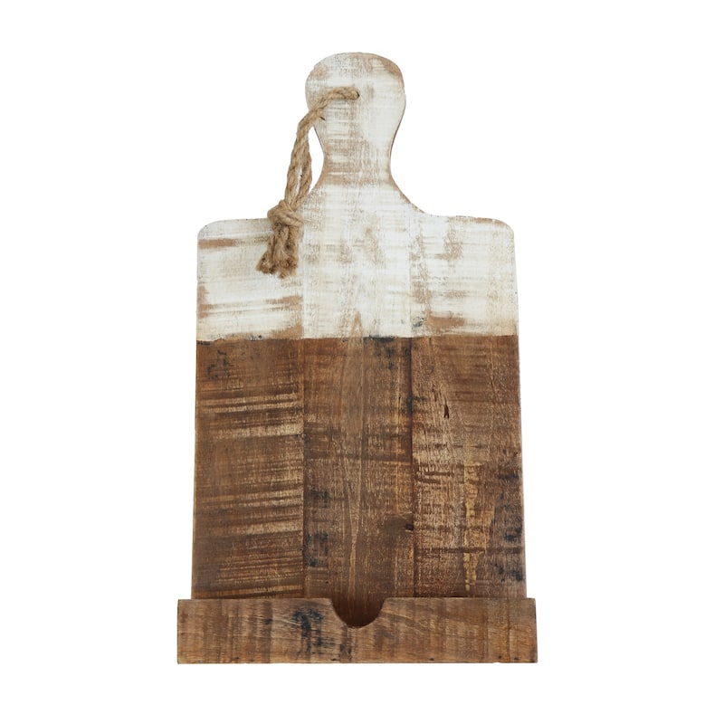 Distressed White Dipped Wood Tablet Holder - Brown