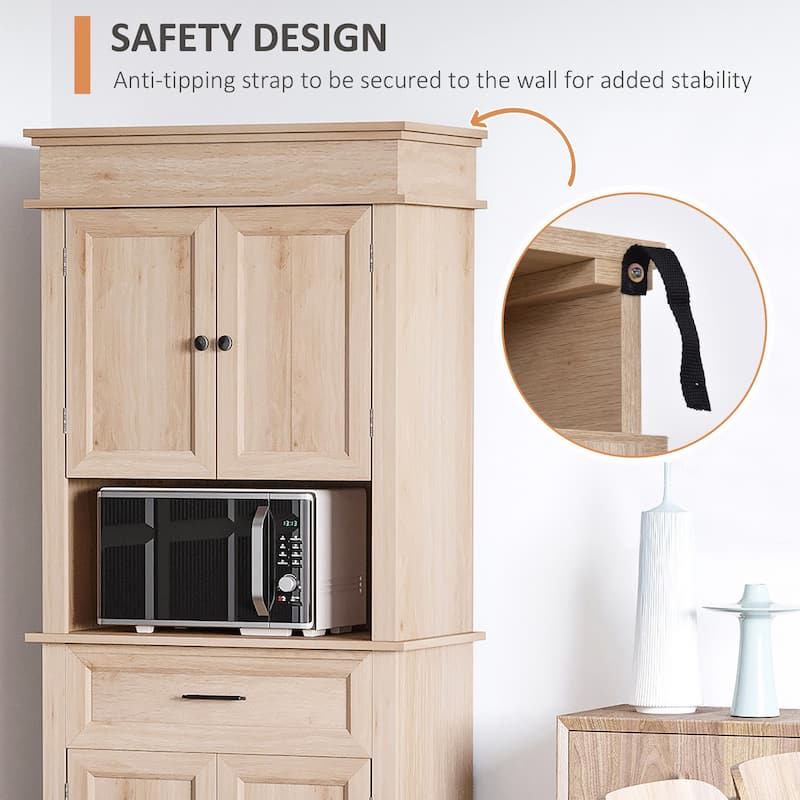 HOMCOM Traditional Freestanding Kitchen Pantry Cabinet Cupboard with Doors and Shelves, Adjustable Shelving