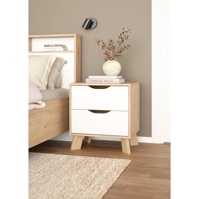 Porch & Den Ikast 2 Drawer Nightstand, Jackson Hickory/White
