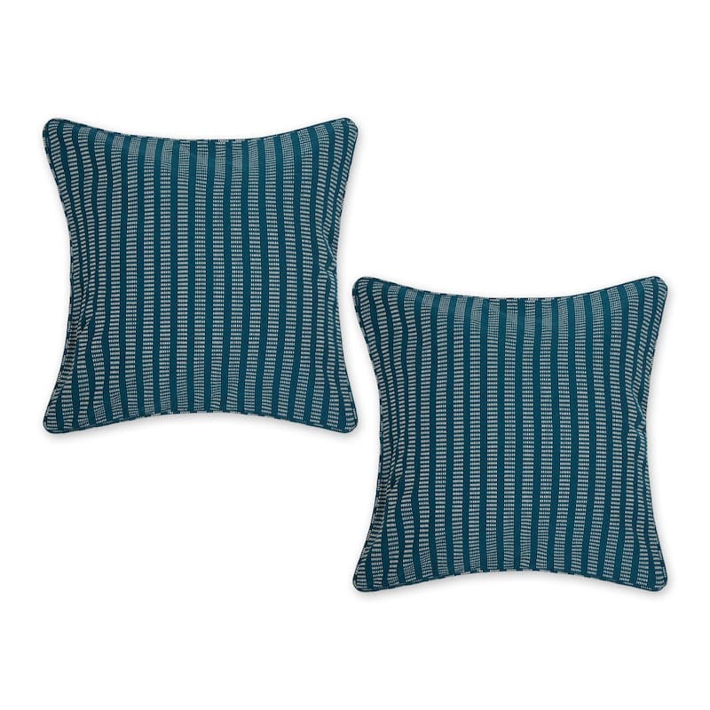 Off-White Dobby Stripes Recycled Cotton Pillow Cover 18x18 (Set of 2) - Dobby Stripe, Teal