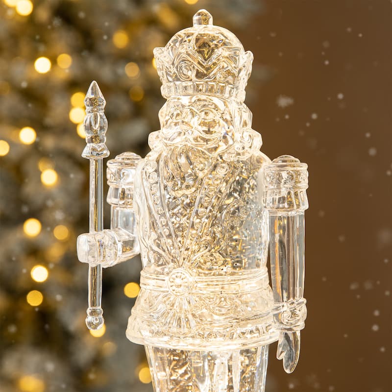 Glitzhome 12.5"H Lighted Swirling Crystal Nutcracker Figurine Snow Waterglobe - LED Snow Globe