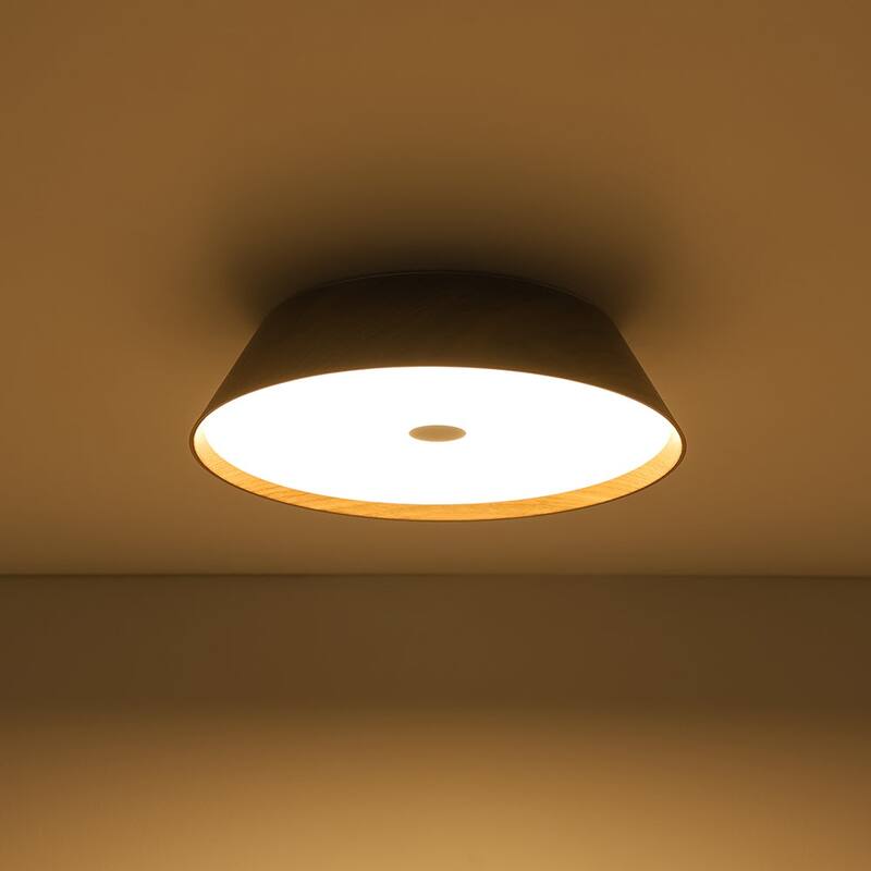 Scandinavian Conical Wood Dimmable LED Flush Mount Ceiling Light - 13.2in