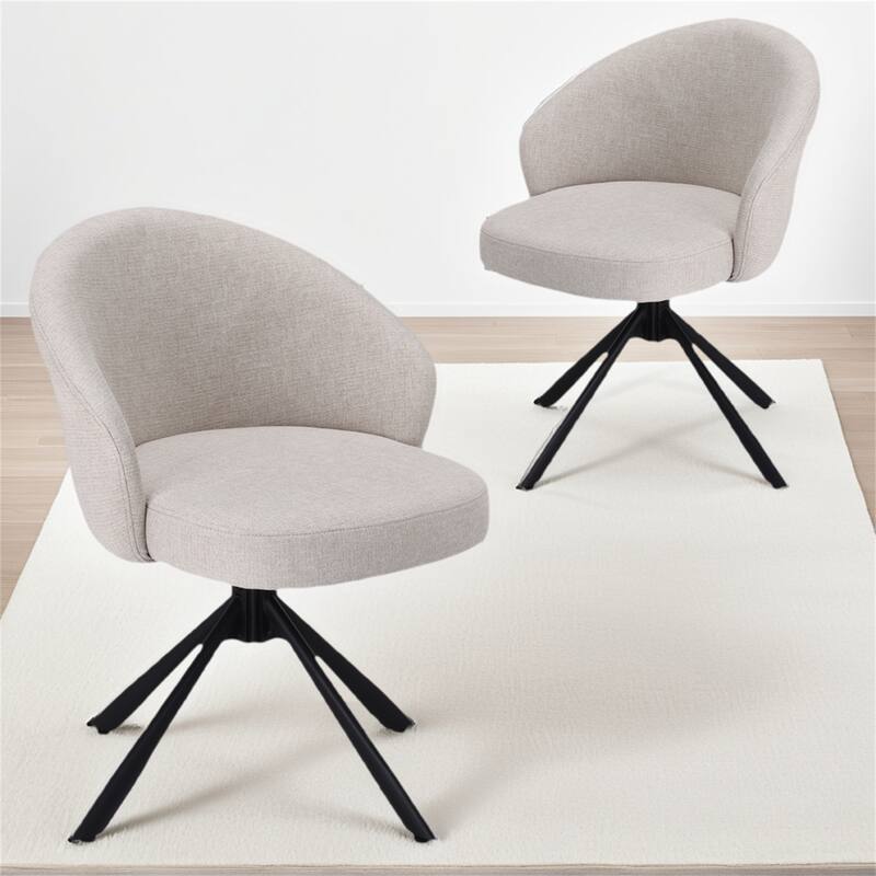 Set of 2 Swivel Upholstered Dining Chairs - Beige