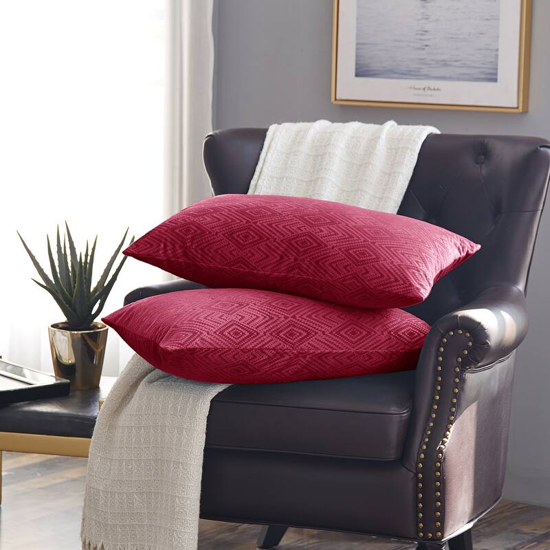 Tonopah Ikat Velvet Throw Pillow Cover Set, NO INSERT - 14" x 26" - Garnet