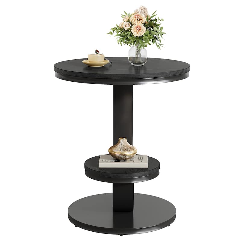 End Table with Storage Shelf, Wood Sofa Side Bedside Nightstand, Accent Snack Table for Living Room Bedroom