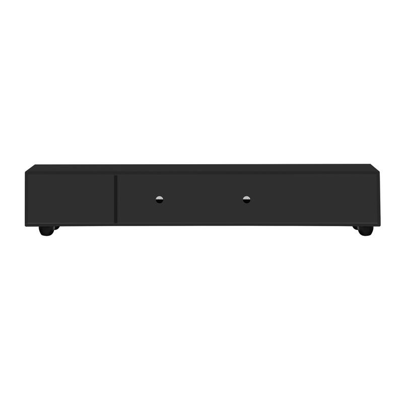 Contemporary 80" TV Stand with Glass Door, 2 Drawers & Cabinets, Solid Wood Legs, Metal Handles, TV Storage Console