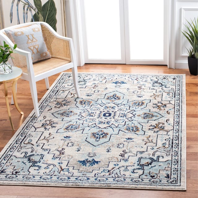 SAFAVIEH Madison Diederike Boho Medallion Distressed Rug - 3' x 5' - Ivory/Light Blue