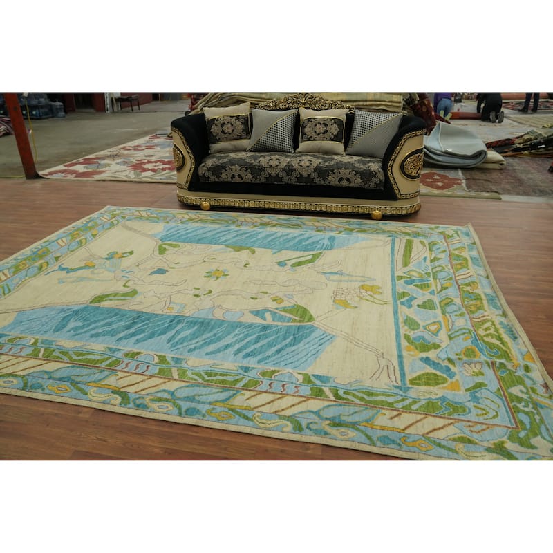 Vegetable Dye Wool Oushak Turkish Area Rug, Geometric Carpet - 11' 11'' X 9' 0''