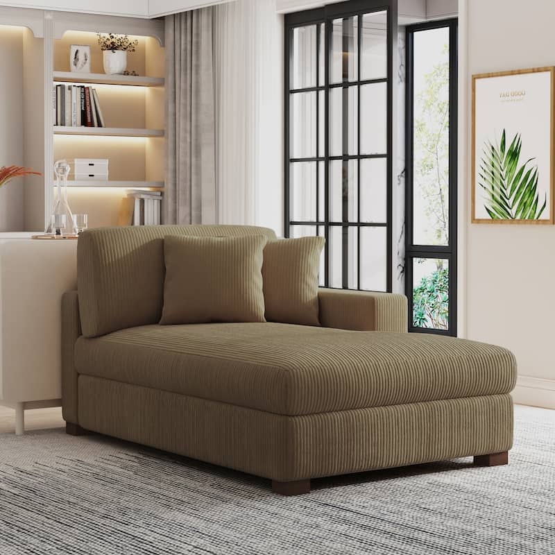 Modern Corduroy Indoor Chaise Lounge Couch with Pillows - Right Facing - Camel