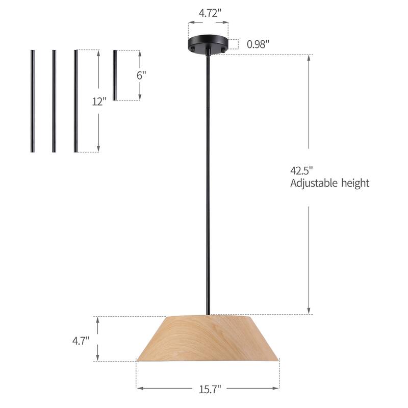 1-Light 15.7" Wide Modern Scandinavian-Style Wood-Like Pendant Lamp with Lamp Shade diffuser