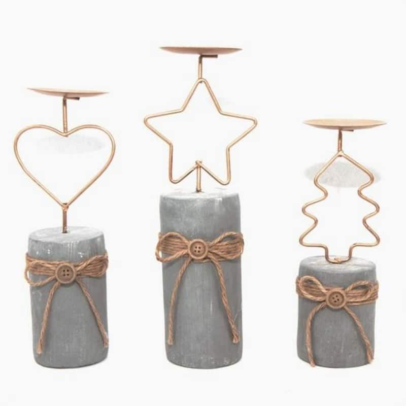 Set Of 3 Assorted Papier Mache And Metal Tealight Candle Holder