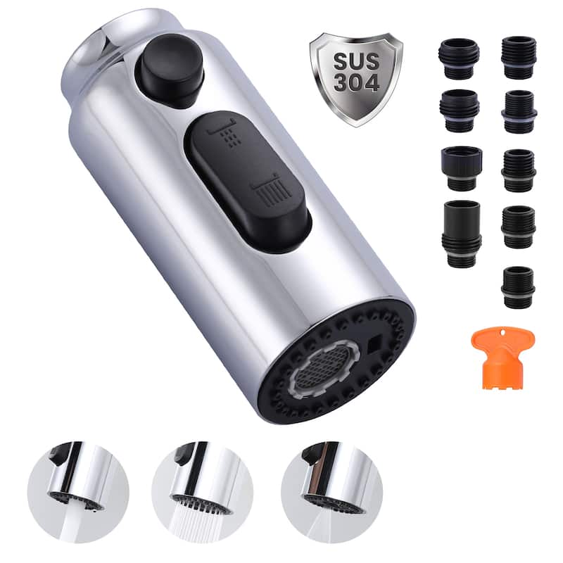 WOWOW Stainless Steel Pull Down Kitchen Faucet Sprayer with 9 Adapters - Polished Chrome