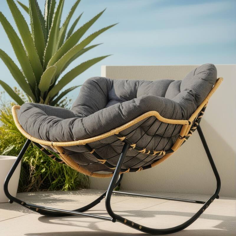 Modern Outdoor Egg Rattan Wicker Rocking Chair