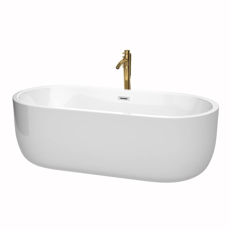 Wyndham Collection Juliette 71" Freestanding Acrylic Soaking Tub with - White / Polished Chrome Trim / Brushed Gold Faucet