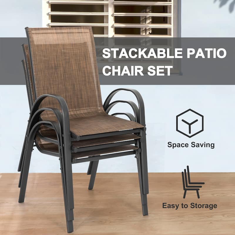 5-Piece Outdoor Dining Set, Textilene Stackable Chairs ang Square Table with Umbrella Hole