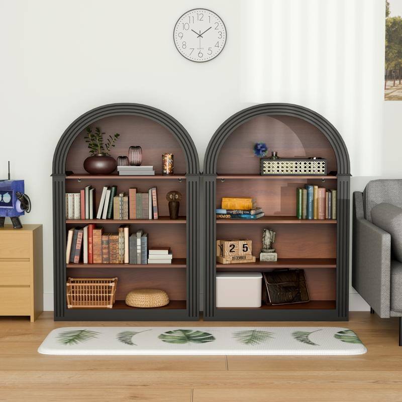 4-Tier 45.9" Tall Bookshelf, Wood Open Display Floor Arched Bookcase