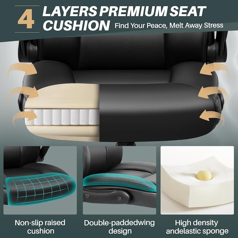 Ergonomic Computer Gaming Office Chair, Faux Leather Heavy Duty Task Desk Swivel Rolling Chairs, Flip-up Arms, Adjustable Height