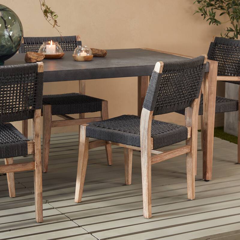 Wood Outdoor Dining Chair with Woven Seat and Back - Set of 2 Dark Gray - Roche River Decor