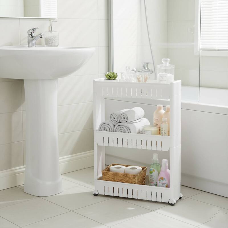 Multi-Purpose Slim Rolling Cart - 3-Tier Utility Organizer - 28.5" H x 21.5" L x 5.1"W