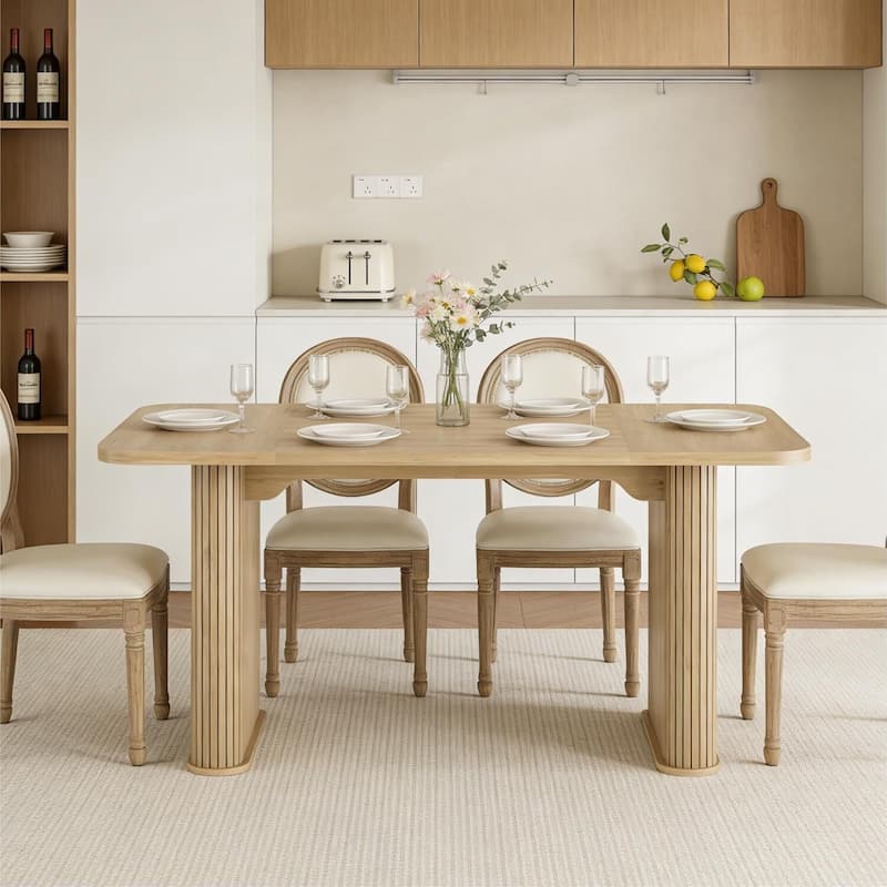 62 inch Kitchen Dining Table with Grille Design for Dining, Home, Office (Only Table)