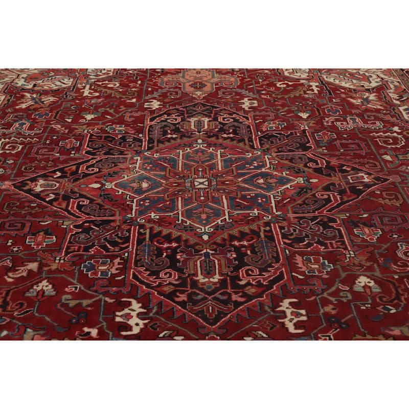 Hand Knotted Oriental 100% Wool Carpet Traditional Medallion Red Heriz Area Rug - 12' 2'' X 10' 0''