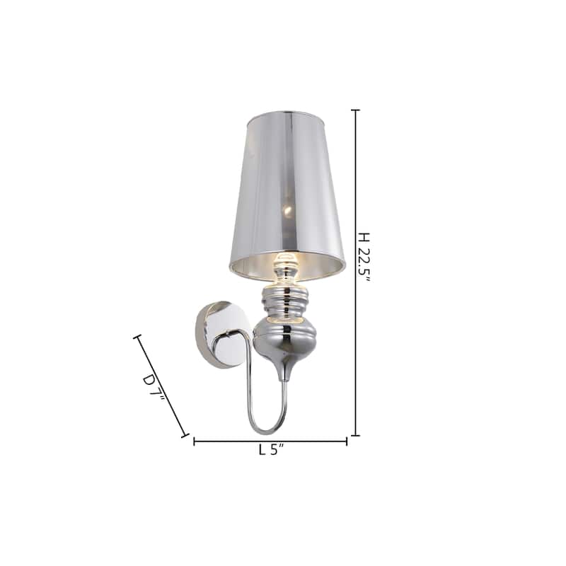 1-Light Polished Chrome Steel Armed Wall Sconce with Shade