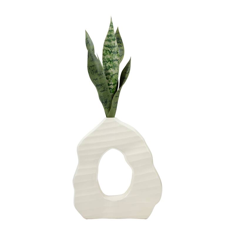Sagebrook Home Ivory Ribbed Ceramic Open-cut Vase, Elegant Home Decor, Classic ivory palette for an elegant touch