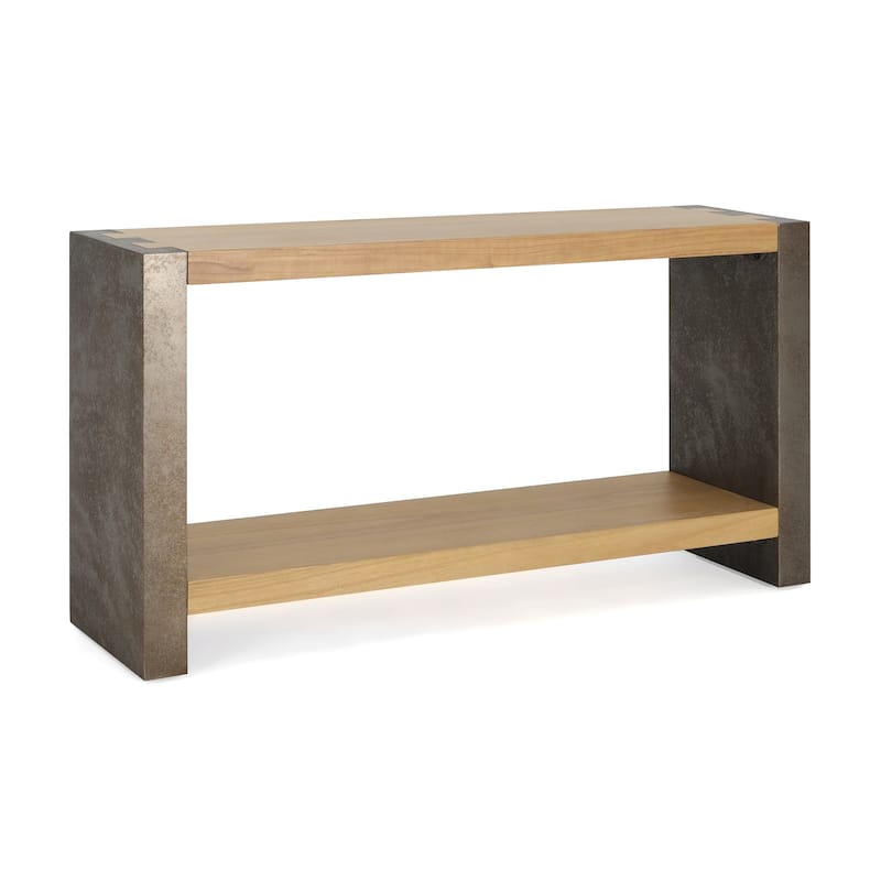 Console Table with Dovetail Joinery & Bottom Shelf, Vintage Industrial Sofa Tables with Distressed Veneer, 59" Entryway Table