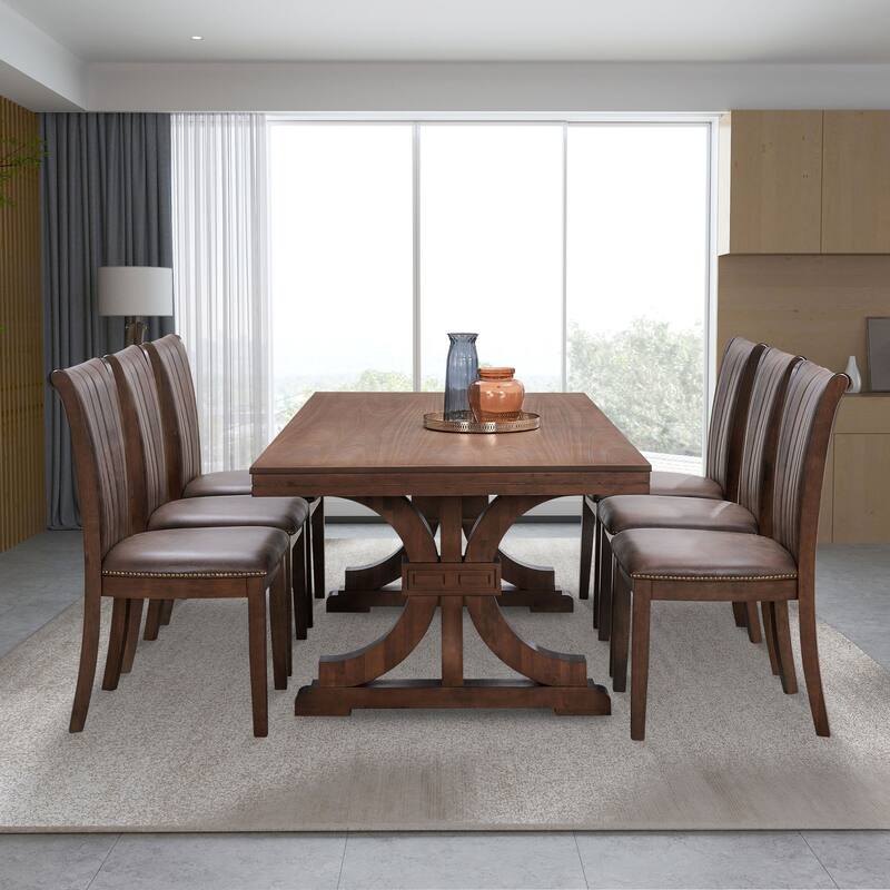 Wooden Dining Chair Set of 2, Fabric Upholstered Kitchen Side Chairs, Dining Chair with Open Back & Rubber Wood Frame