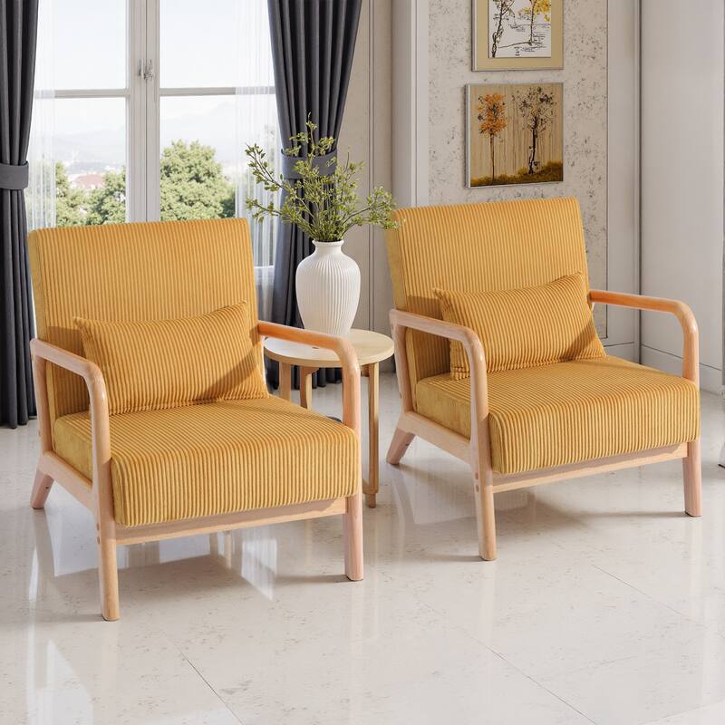 2 Set Upholstered Lounge Arm Chair with Pillow - Set of 2
