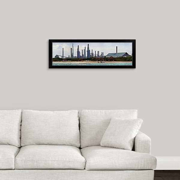 "Oil refinery at the coast, Valero Oil Refinery, Baby Beach, Aruba" Black Framed Print