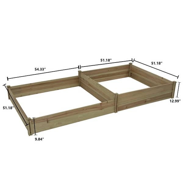 Natural Brown Wood 2-Section Raised Garden Bed