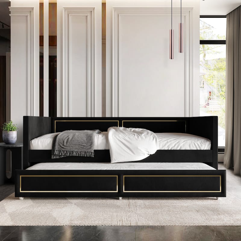 CraftPorch Deluxe Velvet Upholstered Twin Size Daybed with Trundle