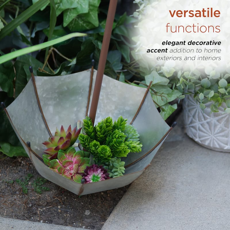 Alpine Corporation 19" Tall Outdoor Rustic Upside Down Umbrella Garden Stake and Planter