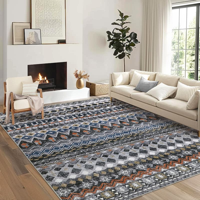 Garvee Boho Geo Low Pile Foldable Area Rug