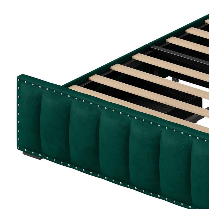 Full / Queen / King Size Platform Bed Frame with Upholstered Storage Headboard and 4 Drawers