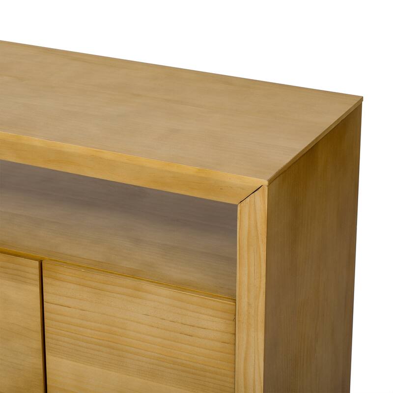 60" Solid Wood Sideboard Coffee Bar Cabinet Entryway Cabinets with Open Storage Shelf, Storage Console with 4 Door