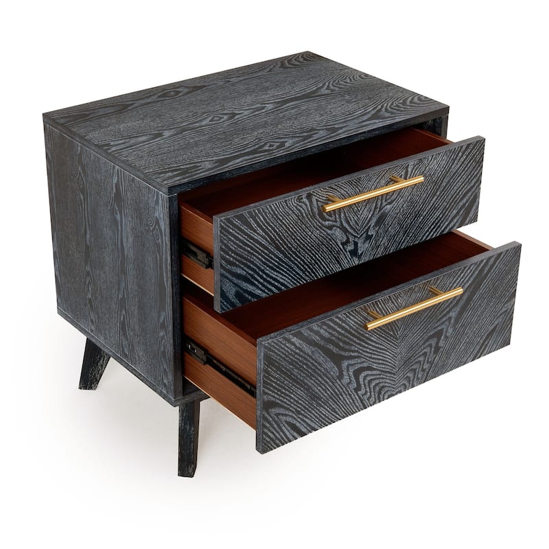 Cid Coy 23 Inch Nightstand, 2 Drawers with Gold Metal Handles, Ash Gray